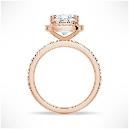 Cushion Cut Moissanite Engagement Ring with Hidden Halo & Pavé Band - Novelle Vow