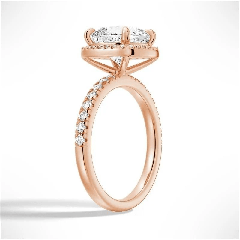 Cushion Cut Moissanite Engagement Ring with Hidden Halo & Pavé Band - Novelle Vow