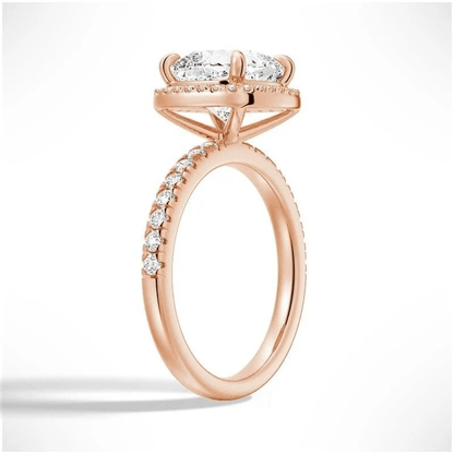 Cushion Cut Moissanite Engagement Ring with Hidden Halo & Pavé Band - Novelle Vow