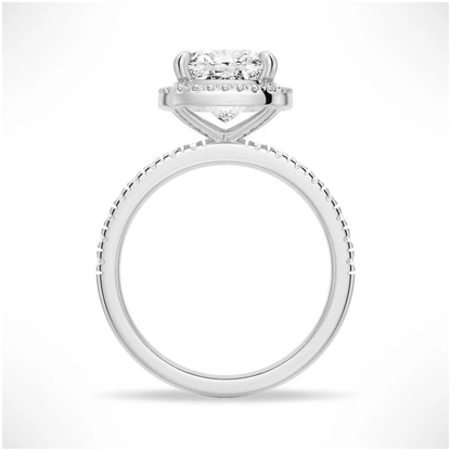 Cushion Cut Moissanite Engagement Ring with Hidden Halo & Pavé Band - Novelle Vow