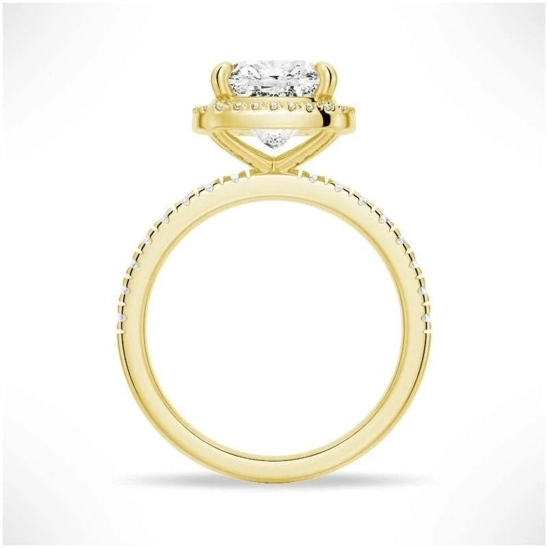 Cushion Cut Moissanite Engagement Ring with Hidden Halo & Pavé Band - Novelle Vow
