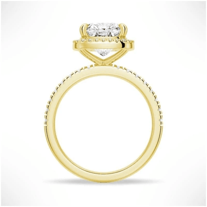 Cushion Cut Moissanite Engagement Ring with Hidden Halo & Pavé Band - Novelle Vow