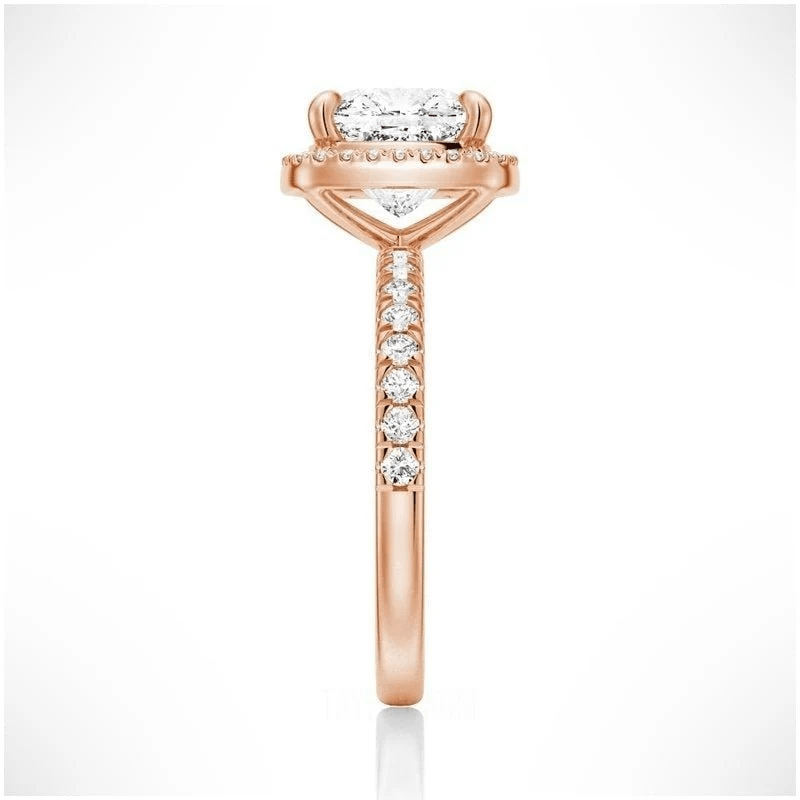 Cushion Cut Moissanite Engagement Ring with Hidden Halo & Pavé Band - Novelle Vow