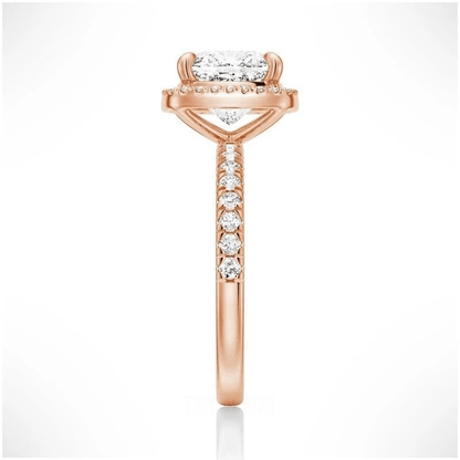 Cushion Cut Moissanite Engagement Ring with Hidden Halo & Pavé Band - Novelle Vow