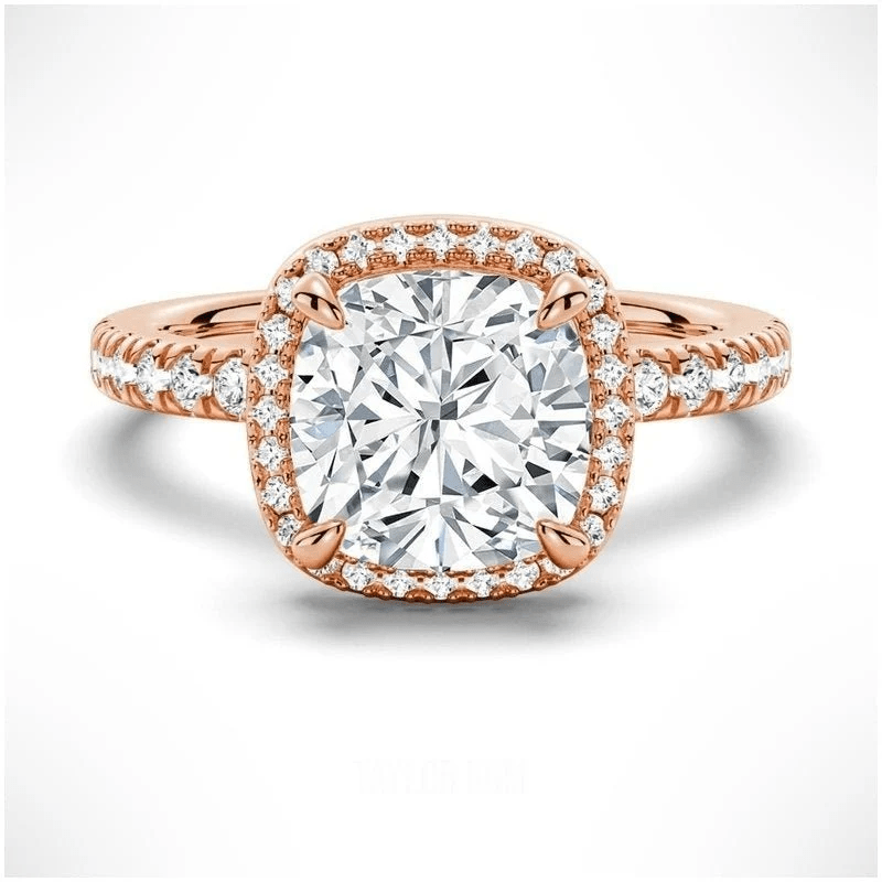 Cushion Cut Moissanite Engagement Ring with Hidden Halo & Pavé Band - Novelle Vow