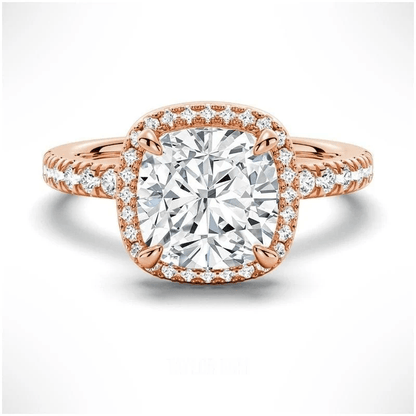Cushion Cut Moissanite Engagement Ring with Hidden Halo & Pavé Band - Novelle Vow