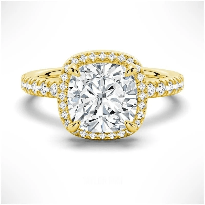 Cushion Cut Moissanite Engagement Ring with Hidden Halo & Pavé Band - Novelle Vow