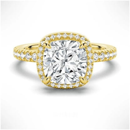 Cushion Cut Moissanite Engagement Ring with Hidden Halo & Pavé Band - Novelle Vow