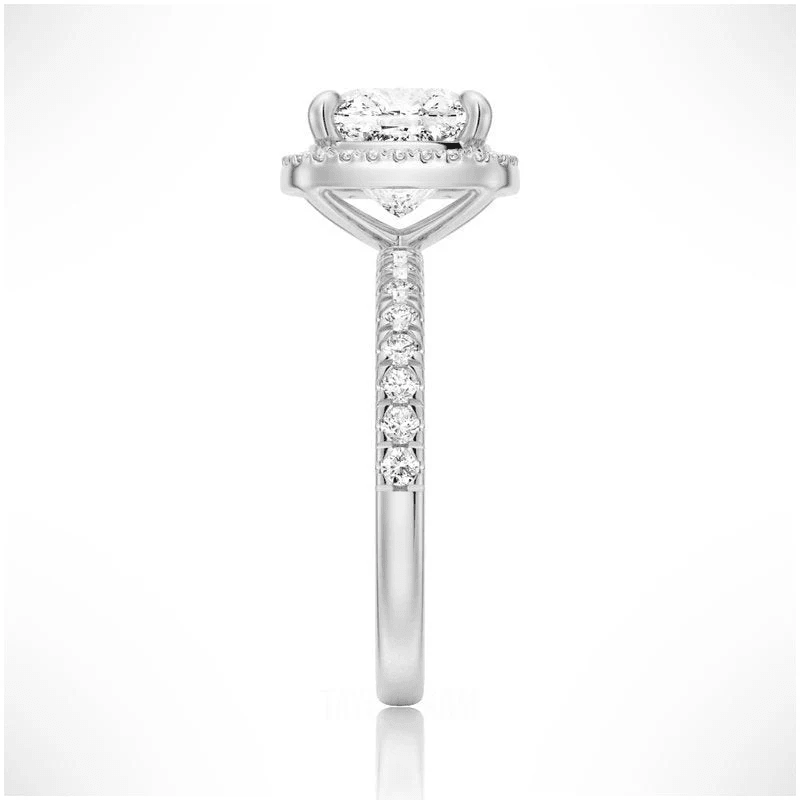 Cushion Cut Moissanite Engagement Ring with Hidden Halo & Pavé Band - Novelle Vow