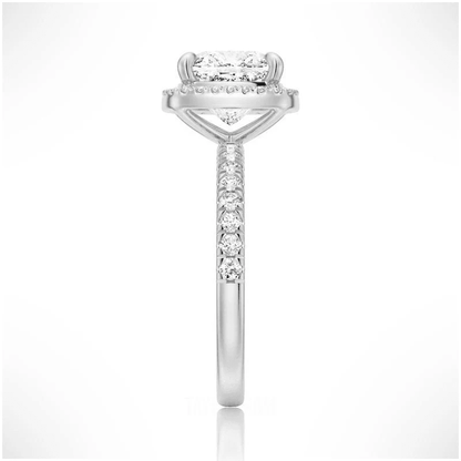 Cushion Cut Moissanite Engagement Ring with Hidden Halo & Pavé Band - Novelle Vow