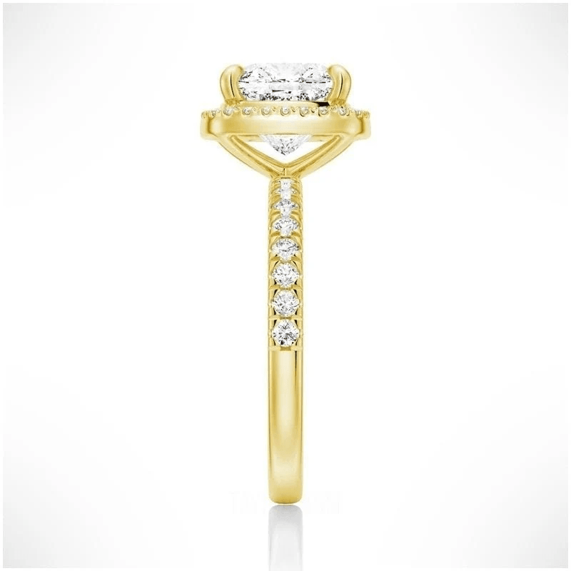 Cushion Cut Moissanite Engagement Ring with Hidden Halo & Pavé Band - Novelle Vow