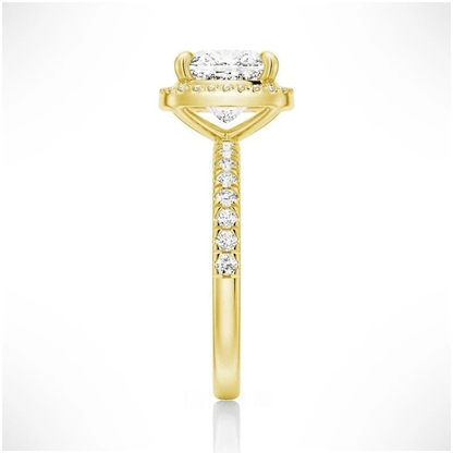 Cushion Cut Moissanite Engagement Ring with Hidden Halo & Pavé Band - Novelle Vow