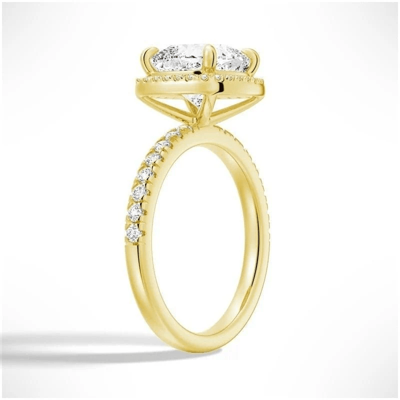 Cushion Cut Moissanite Engagement Ring with Hidden Halo & Pavé Band - Novelle Vow