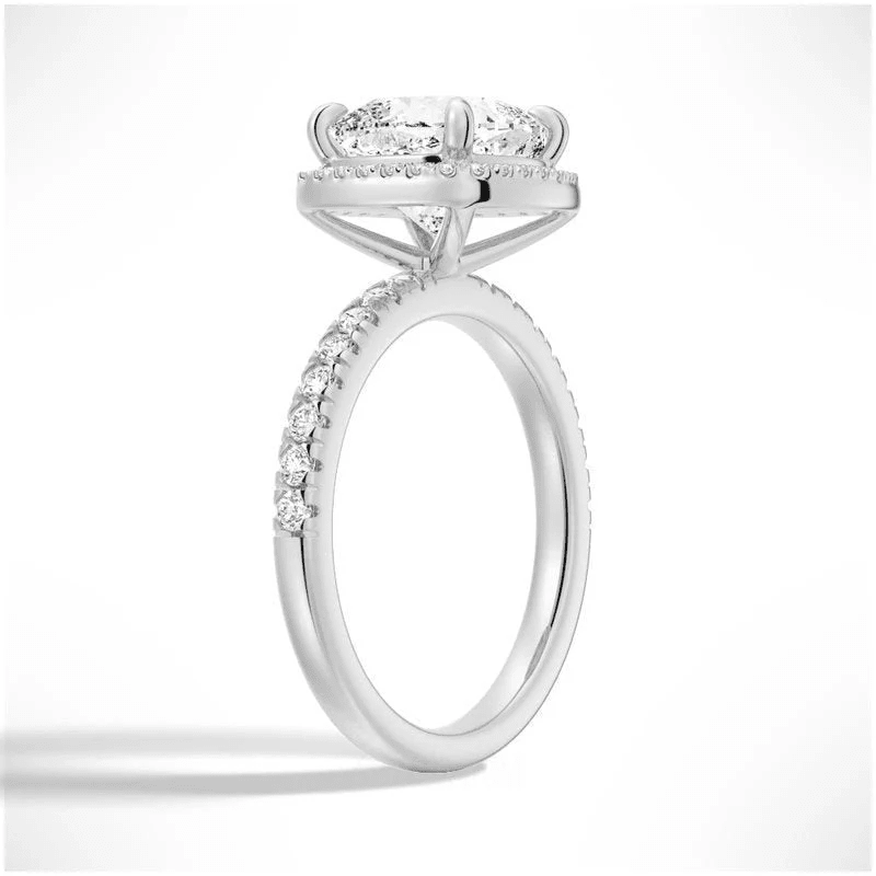 Cushion Cut Moissanite Engagement Ring with Hidden Halo & Pavé Band - Novelle Vow