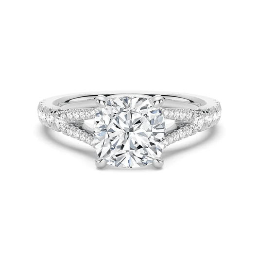 Cushion Cut Moissanite Engagement Ring with Pave Split Shank Band in White Gold - Novelle Vow