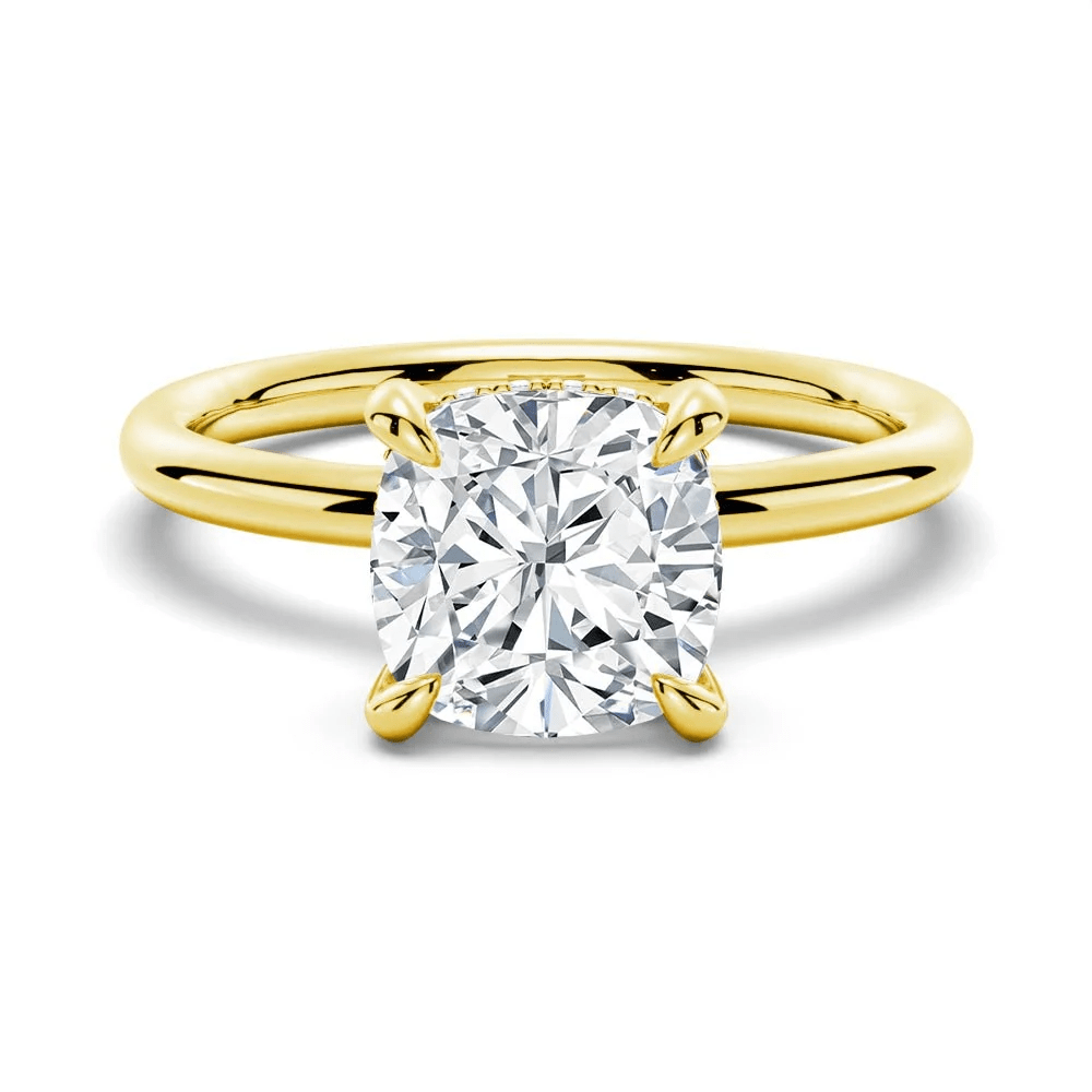 Cushion-Cut Moissanite Solitaire Ring with Hidden Halo - Novelle Vow