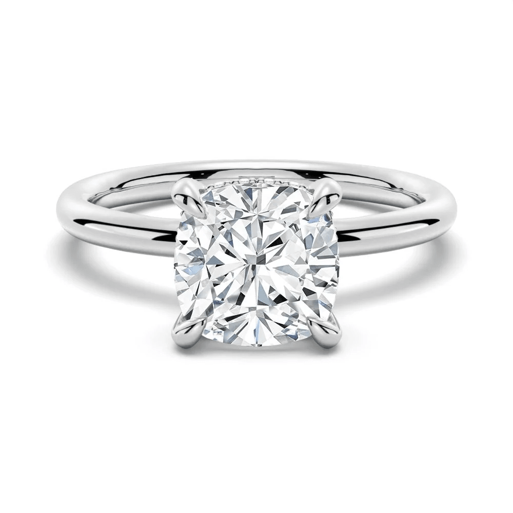 Cushion-Cut Moissanite Solitaire Ring with Hidden Halo - Novelle Vow