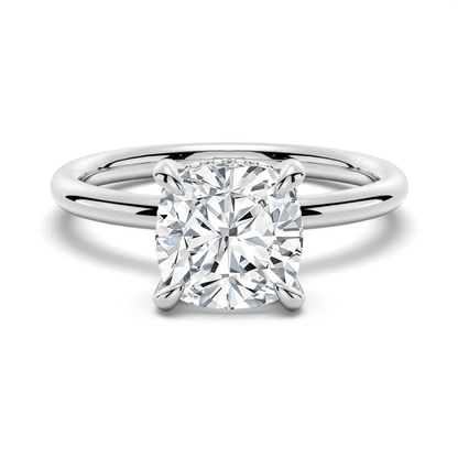 Cushion-Cut Moissanite Solitaire Ring with Hidden Halo - Novelle Vow