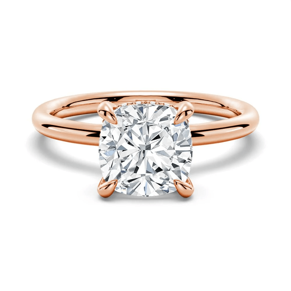Cushion-Cut Moissanite Solitaire Ring with Hidden Halo - Novelle Vow