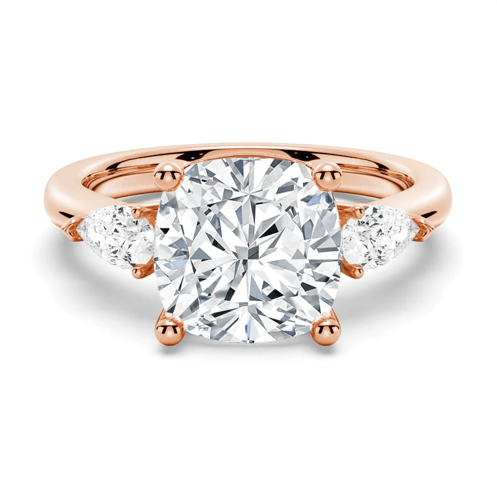 Cushion-Cut Moissanite Three-Stone Engagement Ring - Novelle Vow