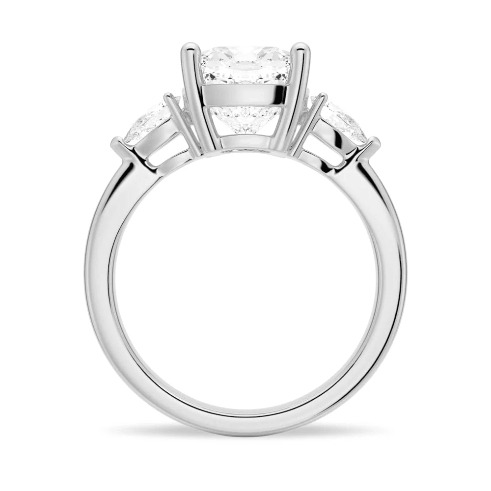 Cushion-Cut Moissanite Three-Stone Engagement Ring - Novelle Vow