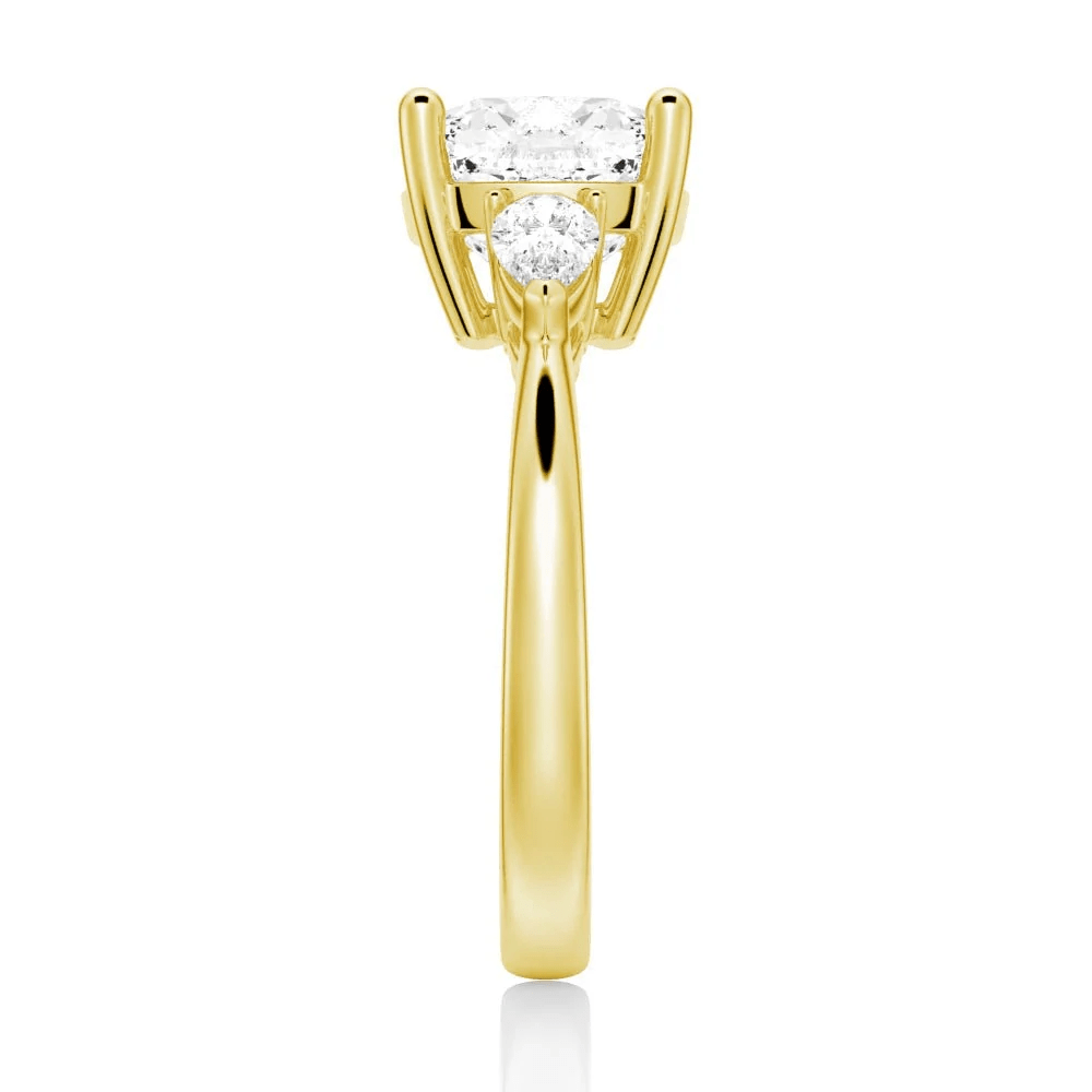 Cushion-Cut Moissanite Three-Stone Engagement Ring - Novelle Vow