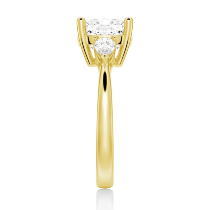 Cushion-Cut Moissanite Three-Stone Engagement Ring - Novelle Vow