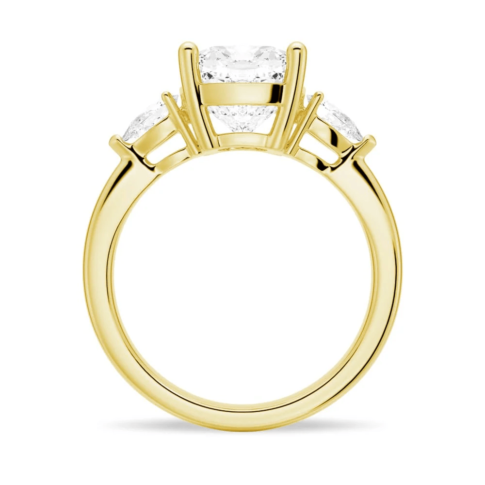 Cushion-Cut Moissanite Three-Stone Engagement Ring - Novelle Vow