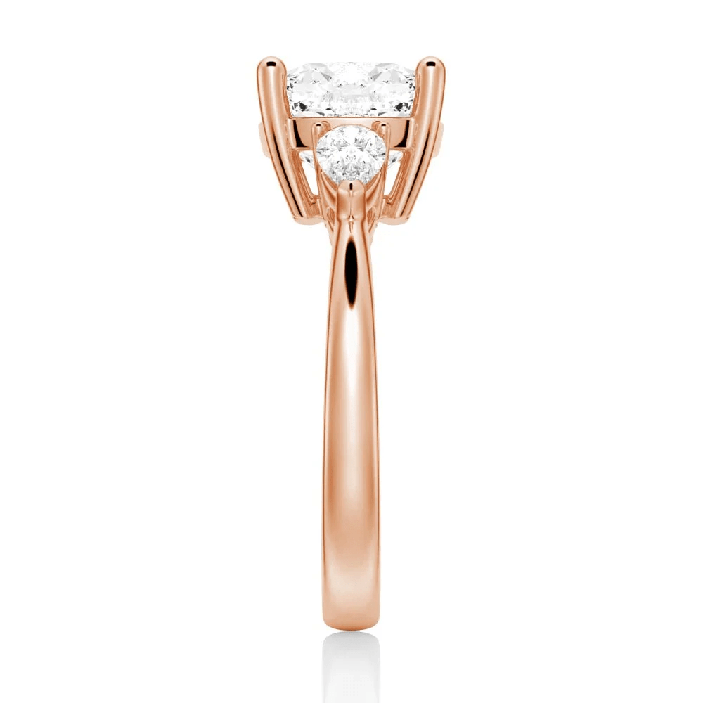 Cushion-Cut Moissanite Three-Stone Engagement Ring - Novelle Vow