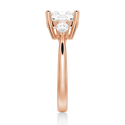 Cushion-Cut Moissanite Three-Stone Engagement Ring - Novelle Vow
