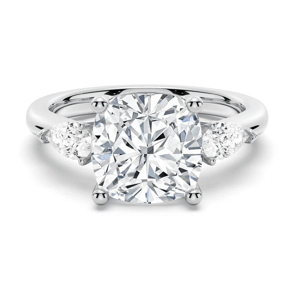 Cushion-Cut Moissanite Three-Stone Engagement Ring - Novelle Vow