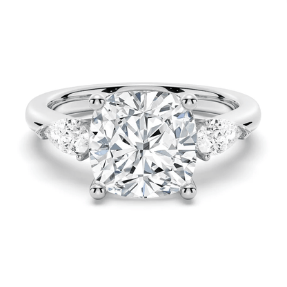 Cushion-Cut Moissanite Three-Stone Engagement Ring - Novelle Vow