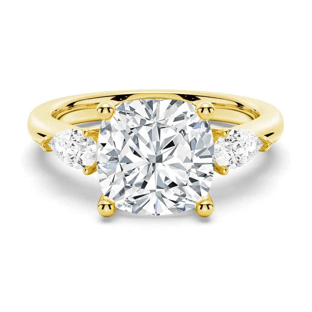Cushion-Cut Moissanite Three-Stone Engagement Ring - Novelle Vow