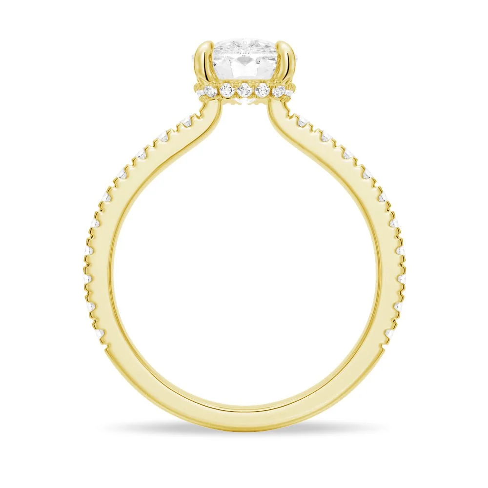Cushion-Cut Moissanite Engagement Ring with Hidden Halo