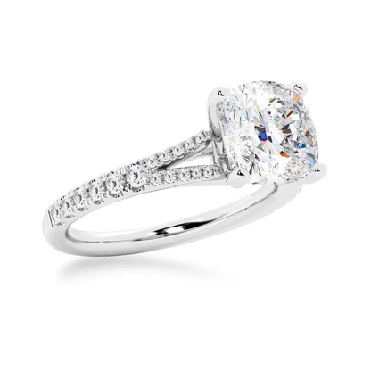White gold pave moissanite wedding band 3/4 perspective view for cushion bridal set