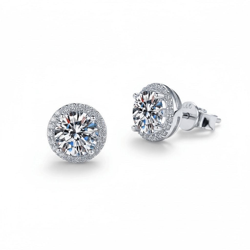 Dazzling Round Moissanite Halo Stud Earrings - Novelle Vow