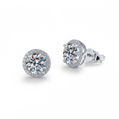 Dazzling Round Moissanite Halo Stud Earrings - Novelle Vow