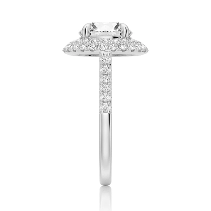 White gold double halo round moissanite engagement ring side profile setting