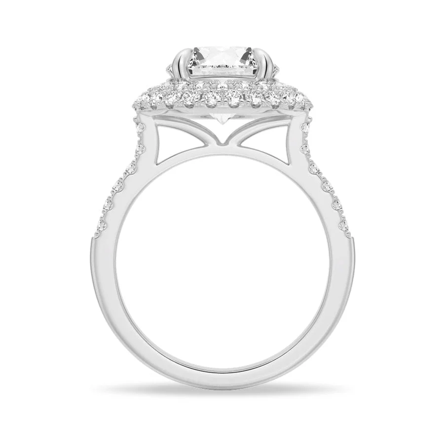 Double Halo Pavé Round Moissanite Engagement Ring