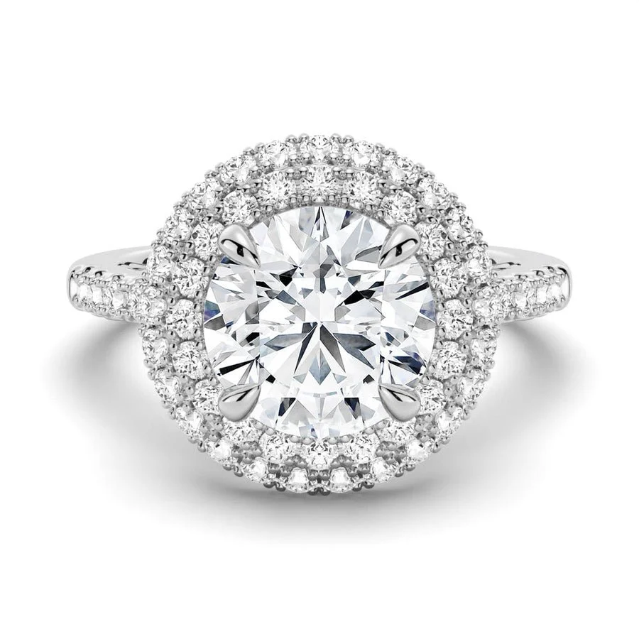 NOVELLE VOW white gold double halo round moissanite engagement ring top view