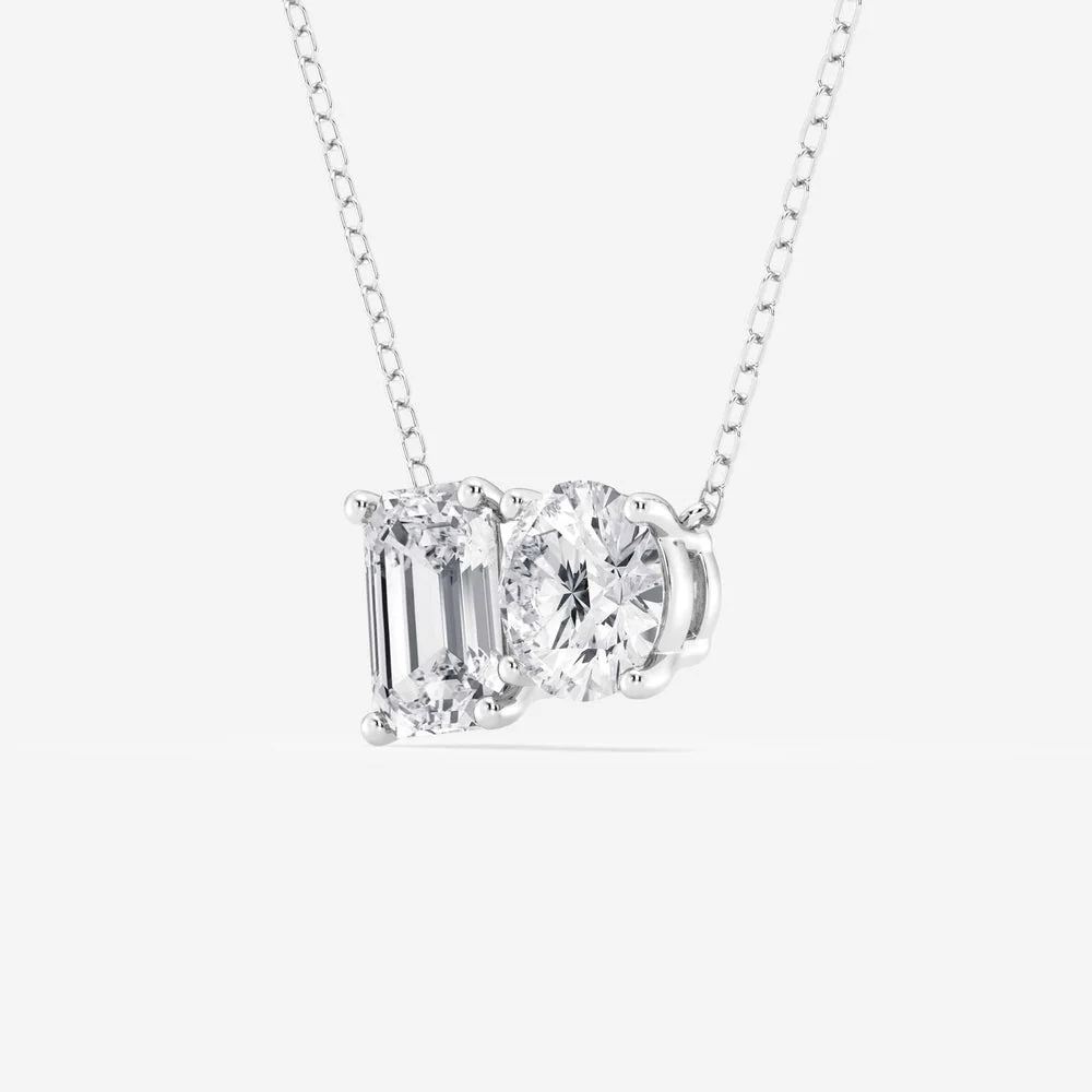 East-West Two-Stone Moissanite Pendant Necklace