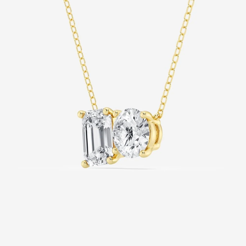 East-West Two-Stone Moissanite Pendant Necklace