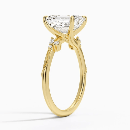 Emerald-Cut Moissanite Engagement Ring with Botanical Vine Band - Novelle Vow