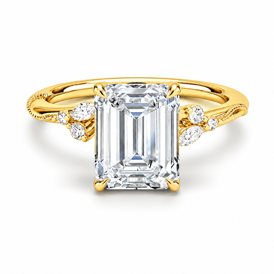Emerald-Cut Moissanite Engagement Ring with Botanical Vine Band - Novelle Vow