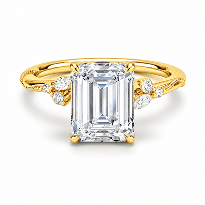 Emerald-Cut Moissanite Engagement Ring with Botanical Vine Band - Novelle Vow