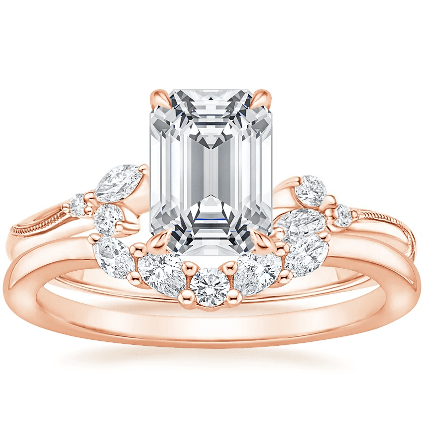 Emerald-Cut Moissanite Engagement Ring with Botanical Vine Band - Novelle Vow