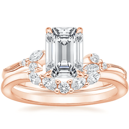 Emerald-Cut Moissanite Engagement Ring with Botanical Vine Band - Novelle Vow