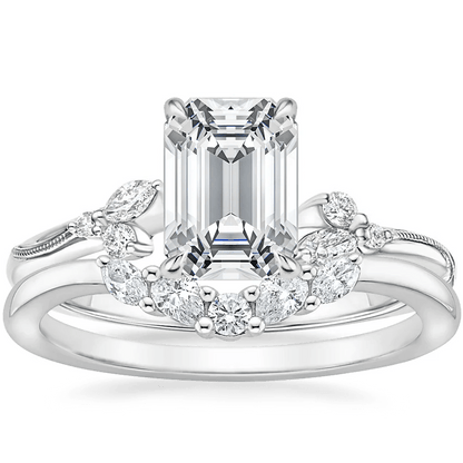 Emerald-Cut Moissanite Engagement Ring with Botanical Vine Band - Novelle Vow