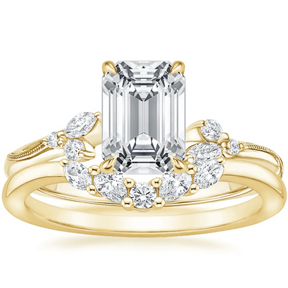Emerald-Cut Moissanite Engagement Ring with Botanical Vine Band - Novelle Vow