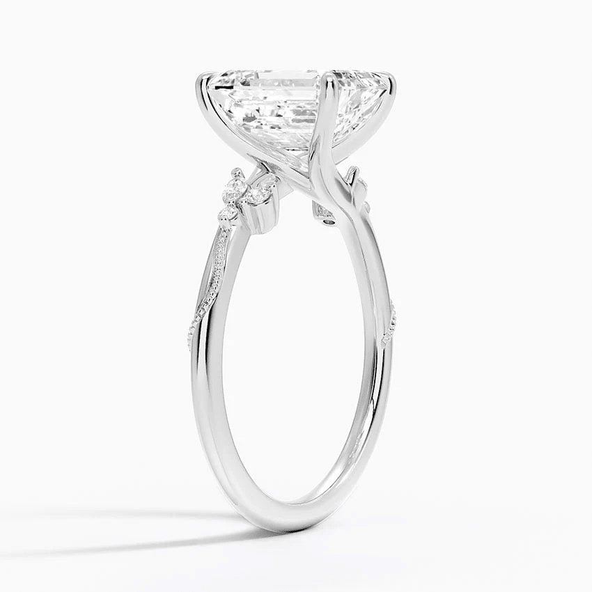 Emerald-Cut Moissanite Engagement Ring with Botanical Vine Band - Novelle Vow